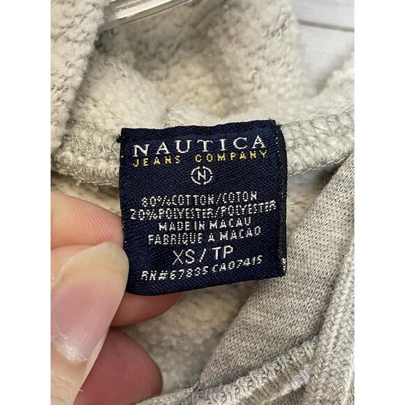 Nautica Jeans Co Hoodie Womens XS Gray Short Sleeve Raglan Logo Kangaroo Pocket - Picture 6 of 9
